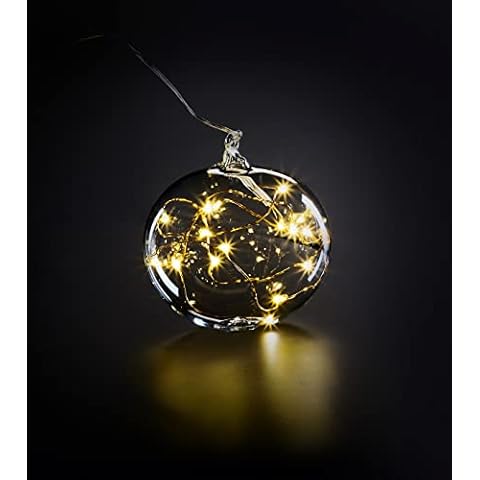 KRINNER LUMIX Light Ball M, Wireless, Mouth-Blown Power LED Christmas Tree Bauble with flattened Bottom, Also for Table Decorations, Clear, Item 76040 Cover