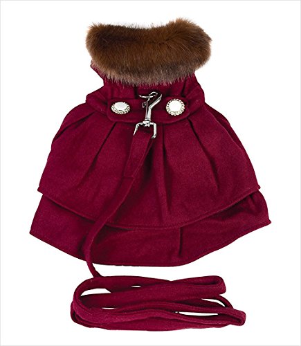 Burgundy Wool with Fur Collar Harness Coat for Dogs (L (19