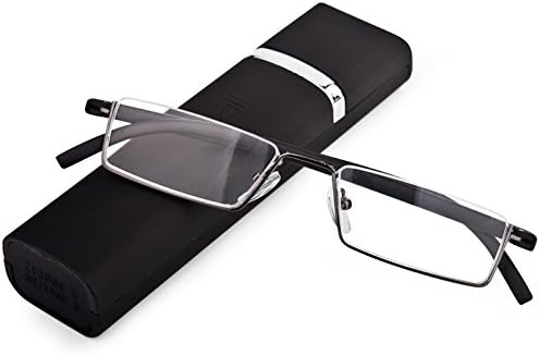 Lightweight Flexible Half Frame Reading Glasses Pocket Readers Portable Semi Rimless Eyeglasses Eyewear with Case for Men Women (Matt Black, 1.5 X)
