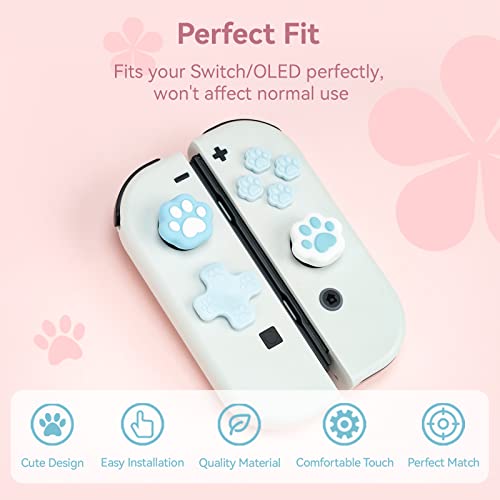 Image of GeekShare Silicone Cat Paw Button Caps Thumb Grips Set, Joystick Cover Caps Compatible with Switch /OLED - Blue