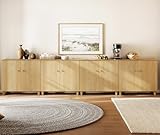 WAMPAT 4-in-1 Sideboard Buffet Cabinet, 141.6" Modern Storage Cabinet with Shelves&Doors, Wooden Coffee Bar Kitchen Credenza Console Table with Compartments for Dining Room, Living Room,Oak