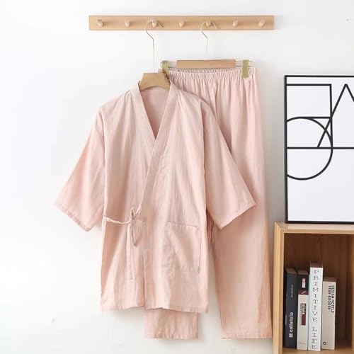 Fendawn Strive Classical Japanese Style Women Cotton Bathrobe Pajamas Kimono Casual Clothes, Light Pink2