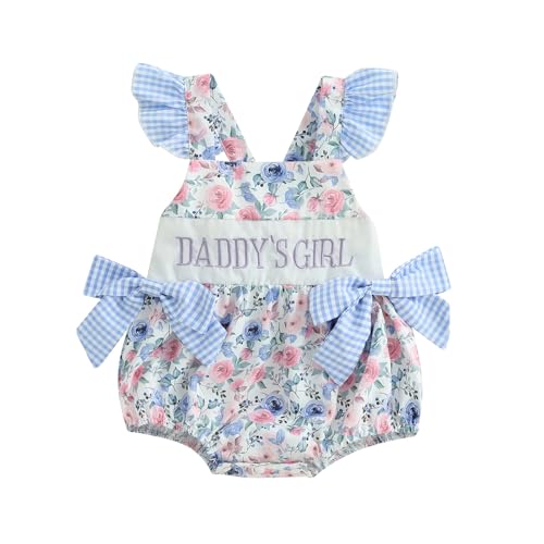 Xiaodriceee Newborn Baby Girl Clothes Letter Print Flying Sleeve Romper Bodysuit Cute Summer Jumpsuit Daddys Girl Baby Clothes(A-Blue 6-12 Months)