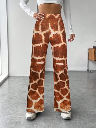 Women's Leopard Print Wide-Leg Pants with Pockets, High Waist Drawstring Pants, Comfortable Loose Trousers