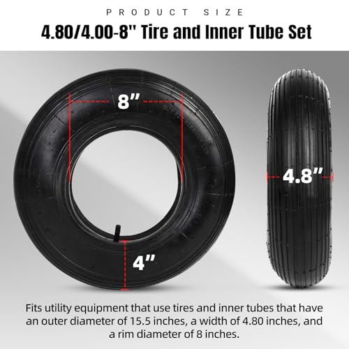 Image of (2-Set) AR-PRO 4.80 /4.00-8 inch Tire and Inner Tube Set - Universal Replacement Tires and Inner Tubes with 15.5 inch Outer Tire Diameter and 4.80 inch Tire Width - Fits on Dollies, Trolleys, Wagons, and More