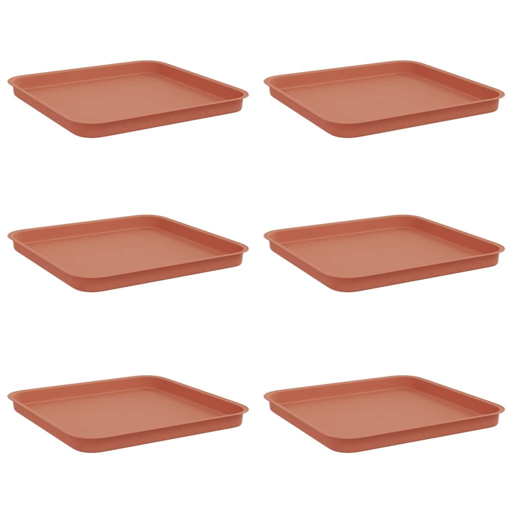 6er Set Quadratische Blumentabletts 32 x 32 cm Ziegelrot - Kunststoff Untersetzer für Pflanztöpfe - Wetterfeste Blumenuntersetzer für Balkon Garten und Innenbereich