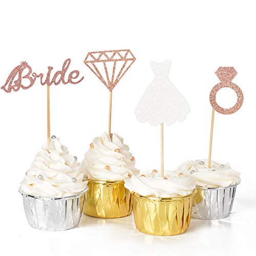 HOKPA 36PCS Bridal Shower Cupcake Topper, Diamond Ring Wedding Dress Cupcake Picks for Wedding Engagement Bridal Shower Decorations Bachelorette Party