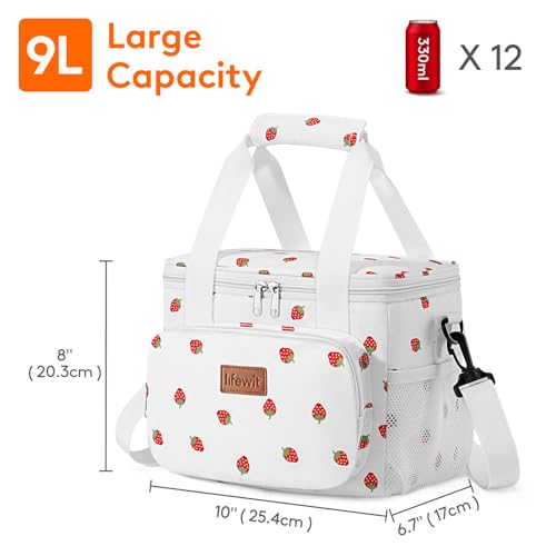 Image of Lifewit Medium Lunch Bag, Insulated Lunch Box, Soft Cooler Cooling Tote for Adult Men Women, Strawberry 12-Can (9L)