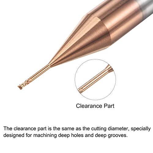 Image of uxcell Square Nose End Mill, 0.5mm Solid Carbide AlTiSin Coated Long Reach CNC Router Bits 2 Flutes Milling Cutter with Extended Neck, 4mm Cutting Length 4mm Shank
