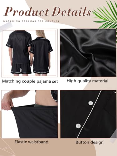 Image of Jecery 2 Piece Summer Pajamas for Women Man Soft Couples Matching Pjs Short Satin Button Down Sleepwear for Bride Groom Gift