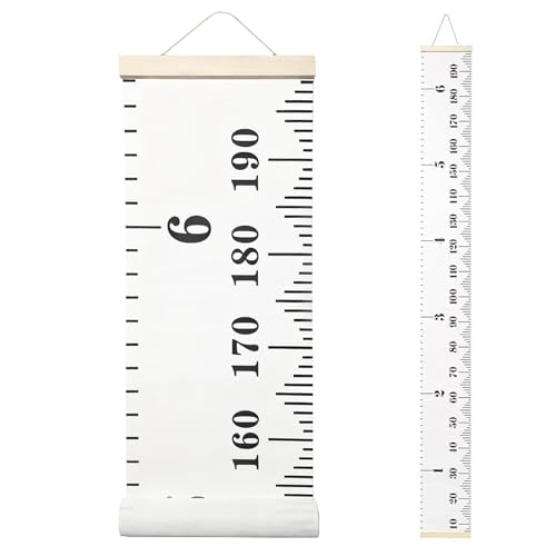 Height Chart for Kids, Growth Chart for Wall, 77"x7.9" Premium Canvas Removable Height Chart for Kids Baby Child Toddler Boys Girls Height Measurement for Wall (Black & White)