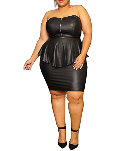 Amazon.com: Sexyshine Women's Plus Size 2 Piece PU Leather Outfits Bodycon  Zipper Up Ruffle Tube Top and Faux Leather Skirt Dress Sets(24514BL,XL)  Black : Clothing, Shoes & Jewelry