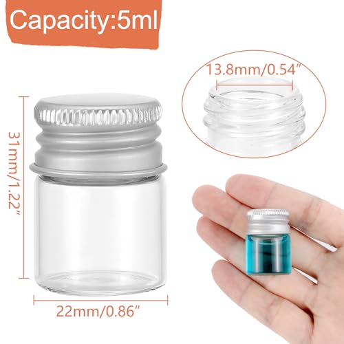 JIUWU 24-Pack 5mL Mini Bottles with Aluminum Screw-Cap, Clear Small Glass Jars with Lids for Essential Oil & Decoration, Small Glass Bottle for DIY Art Craft Storage3