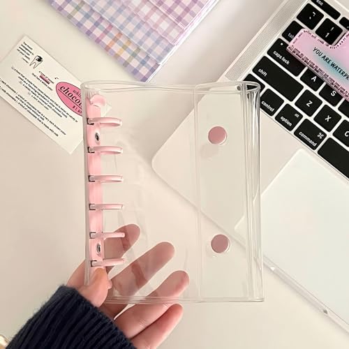 シール帳透明 バインダー ノート ステッカーブック フォトアルバム 透明度の高いPVC素材 耐摩耗性と黄ばみ防止性 持ち運びに便利な軽量設計 (ピンク)