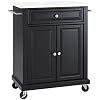 Crosley Furniture Compact Stone Top Small Rolling Cart with Shelves Microwave Stand with Towel Rack Black
