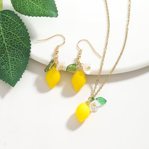 Fruit Jewelry Set for Women, Cute Fruits Necklace Earrings Set, Lightweight Fruit Theme Jewelry for Summer Daily Wear4