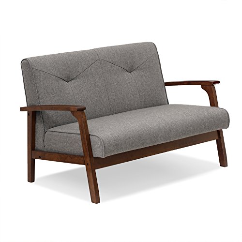 FURINNO Mid Century Vintage Compact Loveseat, Light Grey