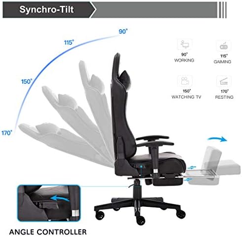 GTFORCE FORMULA PS GAMING RECLINING SPORTS RACING OFFICE DESK PC CAR WITH FOOTREST FAUX LEATHER CHAIR (Black)
