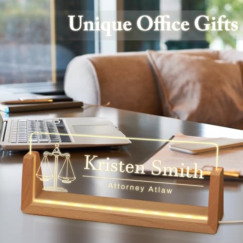Image of Custom Name Plate for Desk, Personalized Light Up Acrylic Desk Name Plate, Personalized Office Gifts for Lawyer Coworkers, Employee Appreciation GIfts, Office Decor for Women Men (Design12-Lawyer)