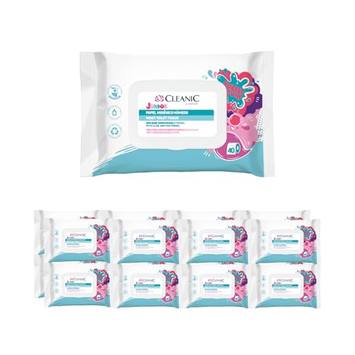 Cleanic Junior Papel Higiénico Húmedo - (16x40 Piezas) Papel Higiénico - limpia y refresca la zona íntima - aroma a chicle - Aloe Vera - Pantenol - 640 Piezas