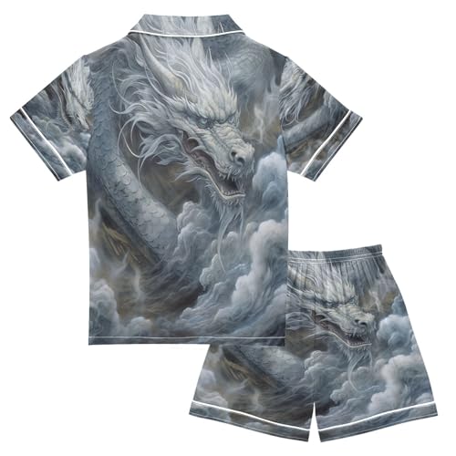 ALAZA Chinese Dragon Gray Cloud Satin Pajamas Set Short Sleeve Button Down Sleepwear Summer Pjs 2 Piece2
