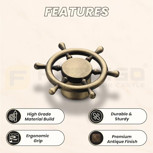 Image of Ship Wheel Design Knob for Drawer /Door Knob /Drawer Knobs /Decorative Knobs and Pulls /Zinc Alloy (Antique Finish) Pack of 6-| 3 Years Warranty |