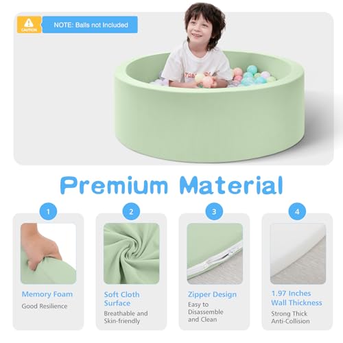 Image of SHJADE Foam Ball Pit, 35.4 inchx 11.8 inch Ball Pits for Toddlers-Green | Soft Memory Sponge Round Playpen Ball Pool for Kids, Ideal Gift for Babies, Indoor and Outdoor Game, Balls not Included