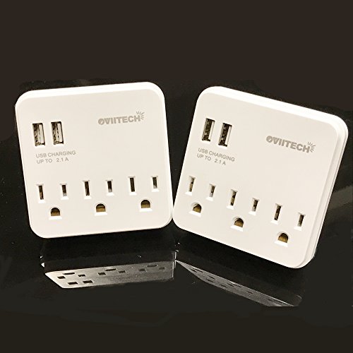 Oviitech Multi Wall Mount Adapter Outlet with Dual 2.1A USB Charging Ports and 3 Electrical Sockets, Plug-in Splitter ETL Listed，White，2 Pack - Thumbnail 2