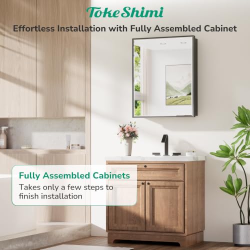 Image of TokeShimi 24x30 in Medicine Cabinet Mirror for Bathroom, Fully Assembled