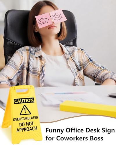 Caution Overstimulated Do Not Approach Office Decor, Funny Desk Sign for Women Coworkers, Valentines Day Gag Gifts for Tax Season, Sarcastic Desk Accessories, Phone Holder with Mirror