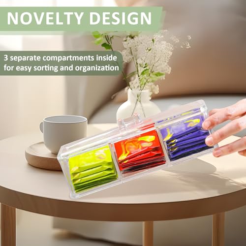 xyuayamz Aufbewahrung Teebeutel, Teebeutelbox mit Deckel, Teeboxen für Teebeutel 3 Fächer, Tea Bag Organizer für Küche Speisekammern Arbeitsplatten, Kunststoff, Transparent, 1 Stück