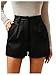 SOLY HUX Damen PU Leder Short Booty Shorts Party Shorts Herbst Kurze Hosen Festival Outfit Clubwear Hotpants mit Taschen Schwarz M