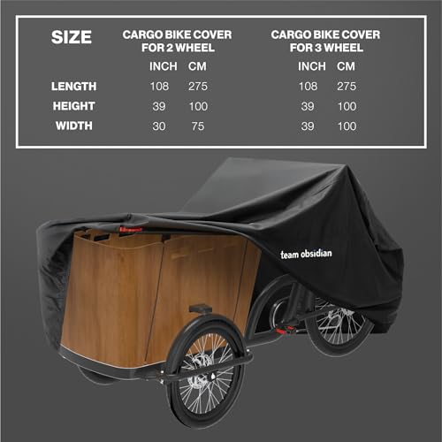 Team Obsidian Cargo Bike Cover for 3 Wheel Tricycle - Protective Adult Trike Covers - Weatherproof Water Resistant Outdoor Bicycle Cover - Adult Tricycle Accessories - Bicycle Tarp