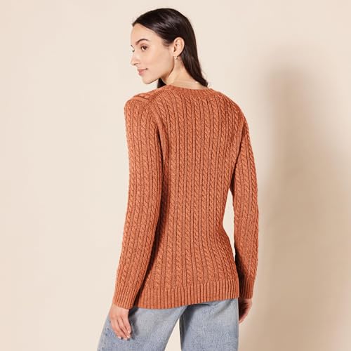 Image of Amazon Essentials Women's Regular Fit Soft Cotton Cable Knit Ribbed Crewneck Sweater (Available in Plus Size)