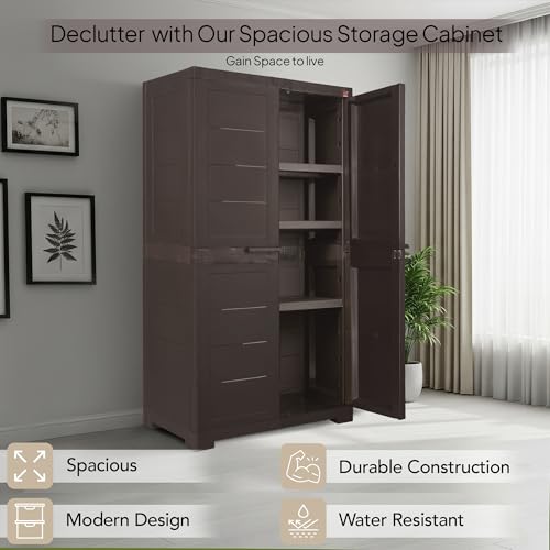 Image of Cello Novelty Big Bookshelf, Ice Brown | 2 Dustproof Doors | Space Saving Cupboard | Plastic Book Shelf | Multipurpose Book Shelf for Home, Office | Book Organizer for Library