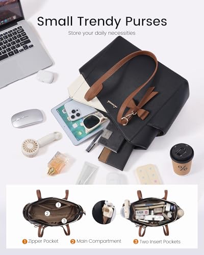 LOVEVOOK Small Tote Purse for Women, 2026 Structured PU Leather Handbags with Top Handle, Elegant Satchel Shoulder Bag - Image 5