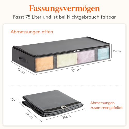 Lifewit 3 Stück 75L Unterbett Aufbewahrungsbox, Faltbare Unterbettkommode – Ansicht 2
