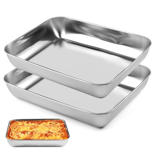 Set di 2 pirofile in acciaio inox, teglia da forno, 25,5 x 19,5 x 4,5 cm, ciotola in acciaio inox, rettangolare, atossica e sana, teglia da forno per forno, servire, cottura