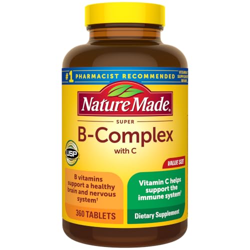 Nature Made Super B Complex with Vitamin C & Folic Acid, B Complex Vitamins for Women and Men, Dietary Supplement for Immune Support, 360 Tablets, 360 Day Supply