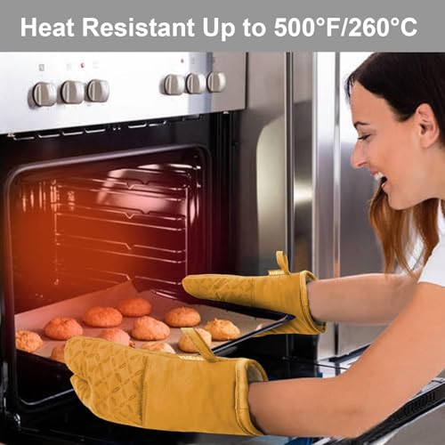 Image of KEGOUU Oven Mitts and Pot Holders 6pcs Set, Kitchen Oven Glove High Heat Resistant 500 Degree Extra Long Oven Mitts and Potholder with Non-Slip Silicone Surface for Cooking (Orange)