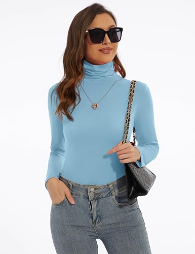 Image of Women's Turtleneck Long Sleeve Shirts Slim Fitted Lightweight Base Layer Casual Tops
