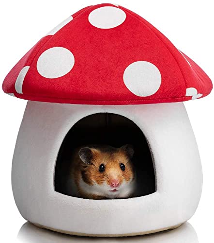 Hollypet Warm Small Pet Animals Bed Dutch Pig Hamster Nest Hedgehog Rat Chinchilla Guinea Habitat Mini House, Red Mushroom #TOP24