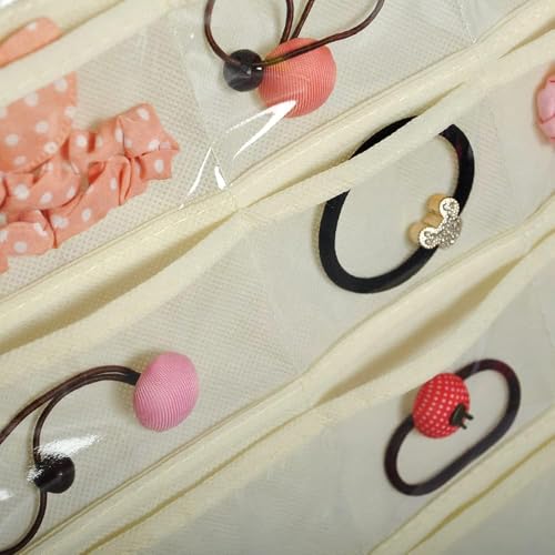 Image of Earring Organizer for Women | Hanging Jewellery Organiser with 48 Double-Sided Transparent Pockets | Earrings Holder, Necklace, Bangle Organizer | Jewelry Storage Organizer for Wardrobe Closet (Beige)