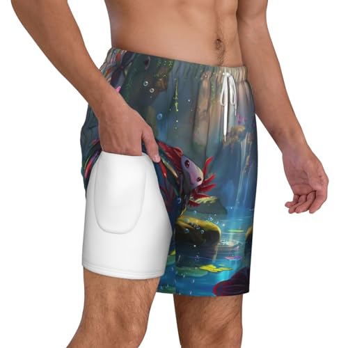 Pond Cute Axolotl Funny Men's Swim Trunks Board Shorts Quick Dry-2