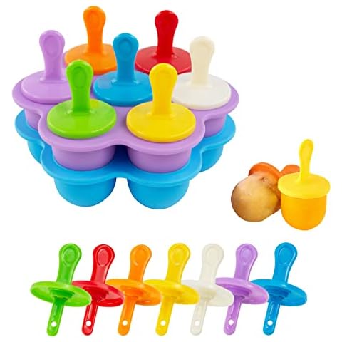 2PCS Silicone Ice Lolly Moulds, XIACIBDUS Mini Popsicle Mold, Ice Cream Mold with Colorful Plastic Sticks, 7-Cavity DIY Ice Pop Mold for Kids Baby Homemade Food (Blue and Purple) Cover