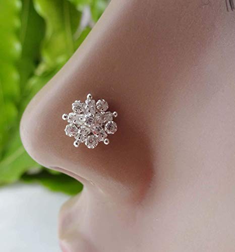 Crystal Nose Hoop,Dainty Nose Stud,Sterling Silver Nose Ring,Sterling Silver Nose Stud,Silver Nose Stud,L Shape Nose Stud,Flower Nose Stud,Indian Nose Ring,Indian Nose Stud,Mother Day Gift(TEJ186)