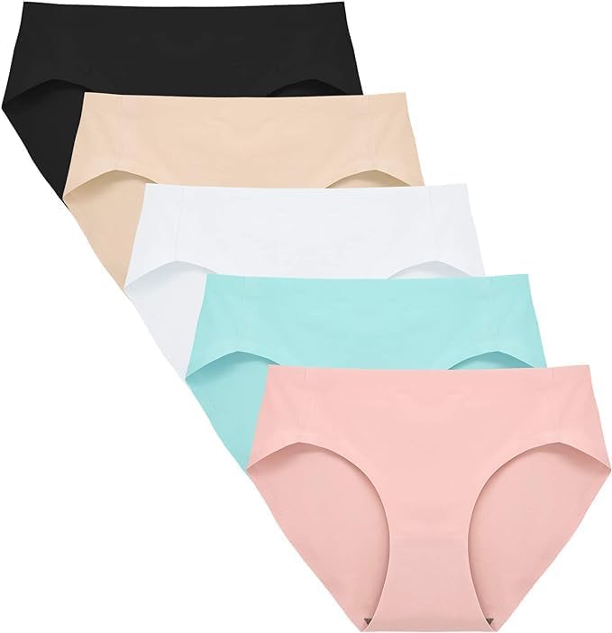 Image of LOURYN KOULYN No Show Underwear for Women Seamless High Cut Briefs Mid-Waist Soft No Panty Lines,Pack of 5