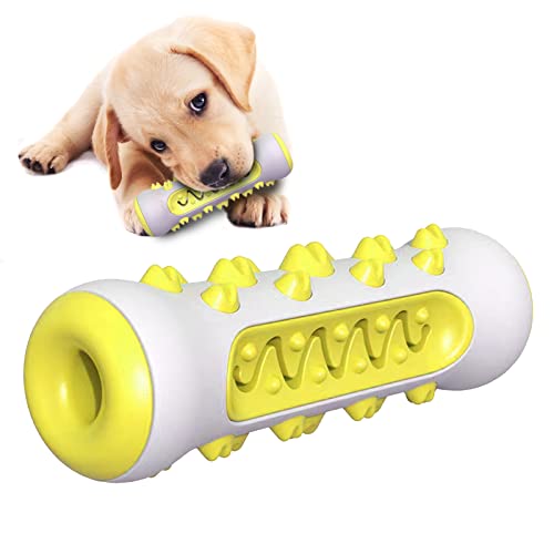 BEE&FLOWER Dog Chew Toys Indestructible, Dog Teething Toys for Puppies, Dog Treat Toys for Boredom, Dog Toothbrush Interactive Toys for Dogs, Chewing Bones for Medium/Small Dogs Yellow