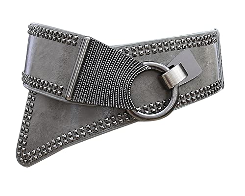 DAIHAN Women's Punk Style Vintage Wide Stretch Chunky Buckle Waist Rivets Belt Elastic Personality Wide Cinch Belt Stylish Corset Belt Waistband For Decoration Grey