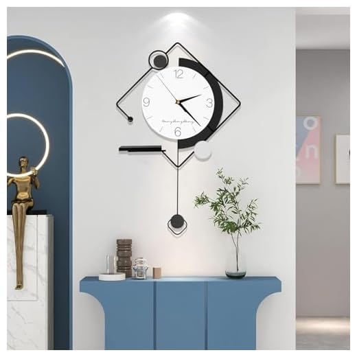 Modern Wall Clock,Large Wall Clock for Living Room Decor Modern Silent Pendulum Wall Clock for Home House Kitchen Bedroom Large Decorative Wall Clock with Shelf